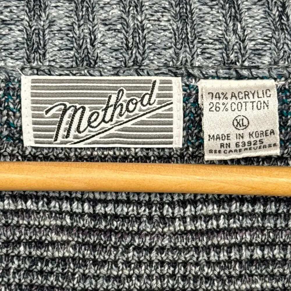 Method Vintage 90s Gray Geometric Abstract Grandpa Cardigan Sweater Men XL